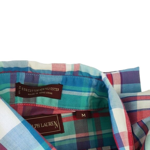 Chaps Ralph Lauren Mens Plaid Button Down Shirt Red Blue Medium Long Sleeve - Picture 5 of 5